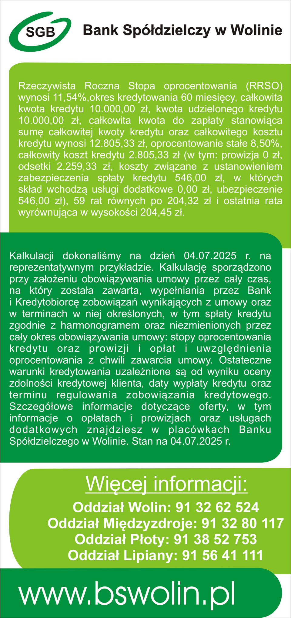 Druga strona ulotki reklamowej promocyjnego kredytu got&oacute;wkowego "Stała got&oacute;wka"