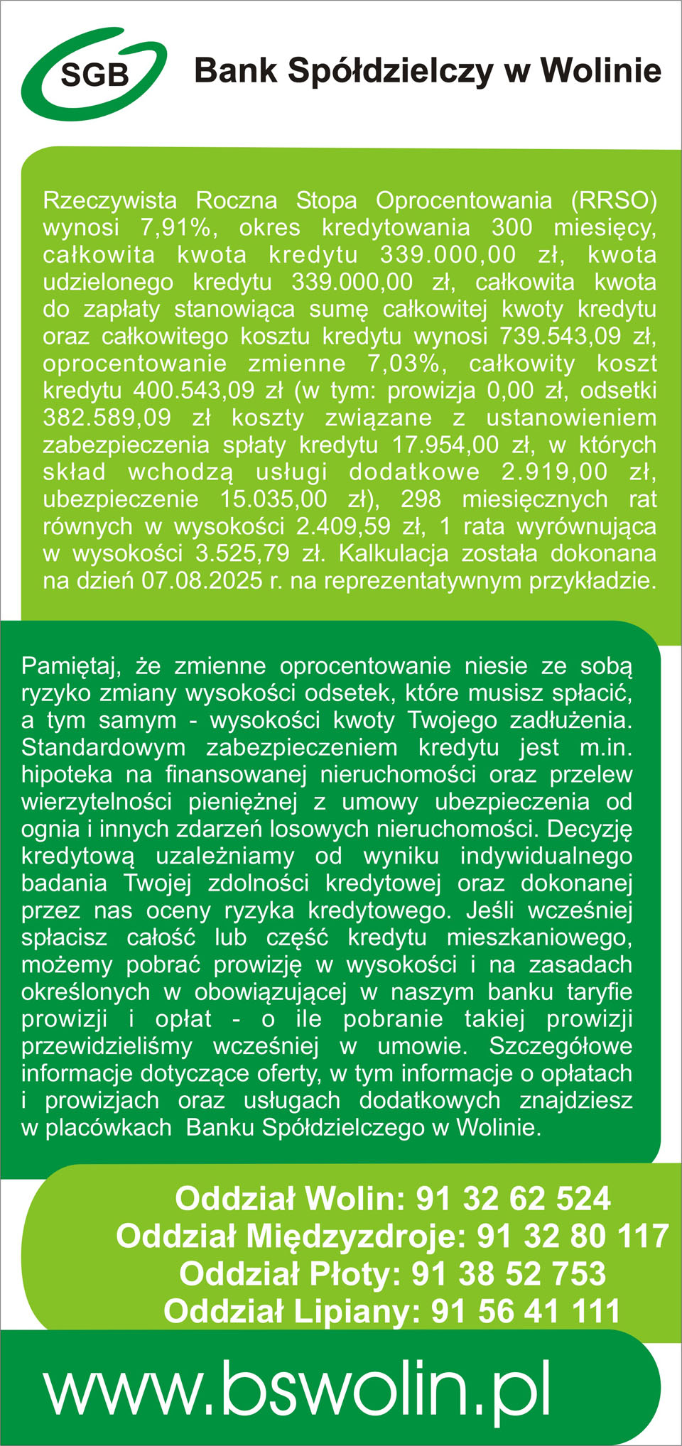Druga strona ulotki reklamowej promocyjnego kredytu mieszkaniowego "Czas na&nbsp;własne M"