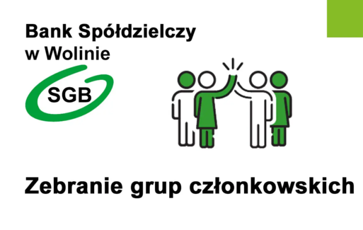 Baner informujący o zebraniu grup członkowskich Banku Spółdzielczego w Wolinie